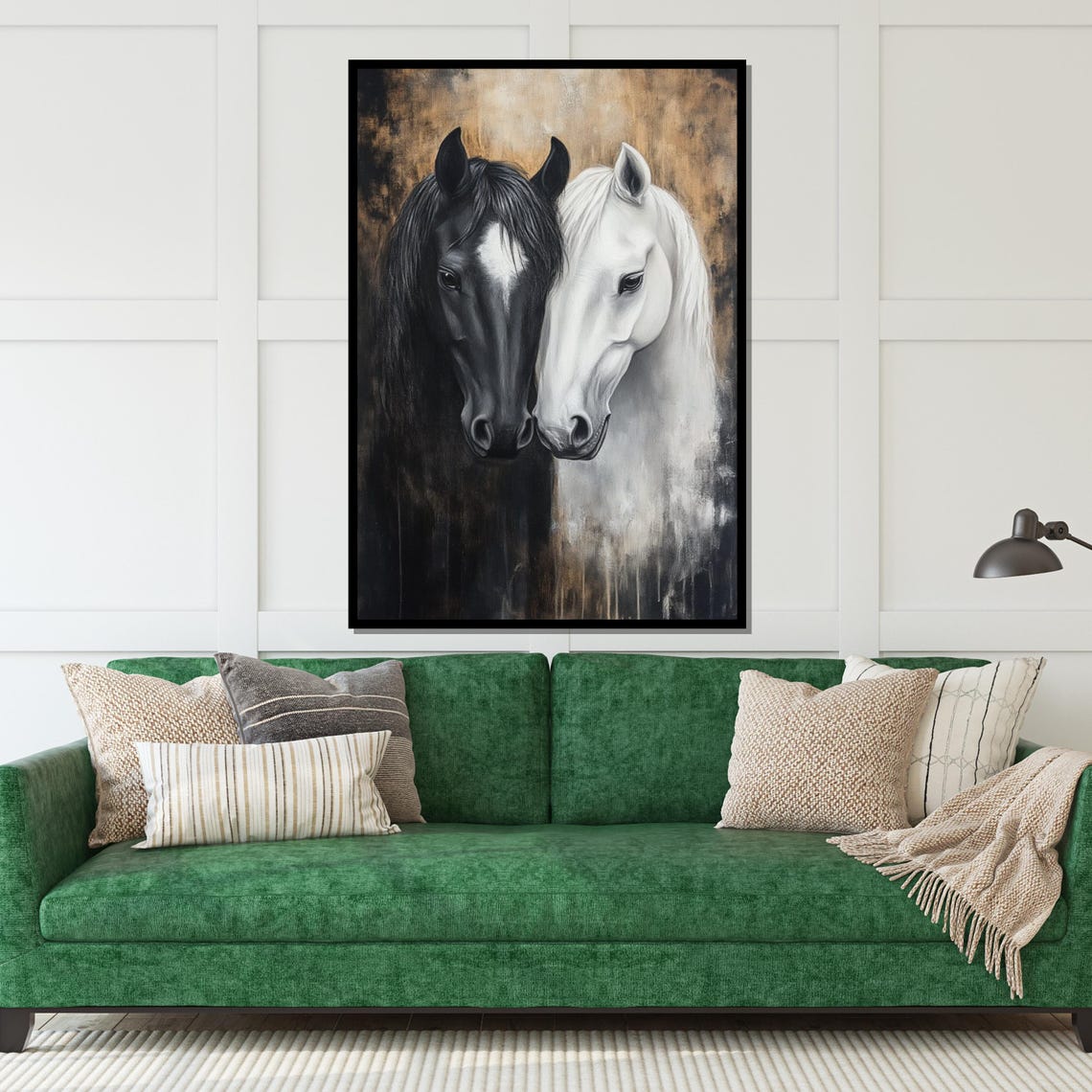 Black and White Horses Together Equine Contrast Decorative Poster - Image 5