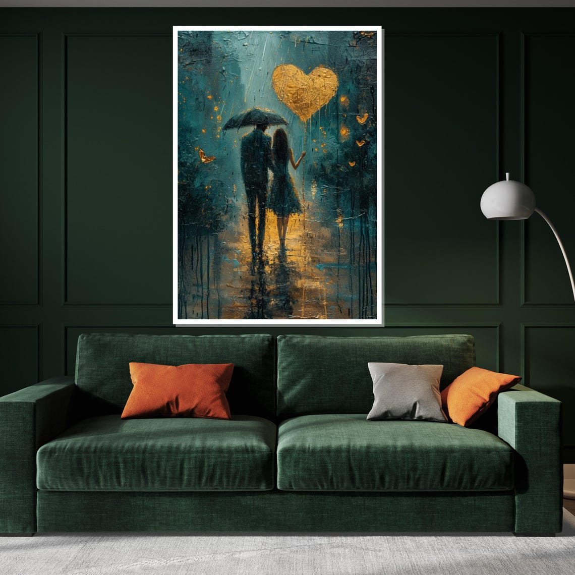 Couple Under Umbrella With Golden Heart Balloon Rainy Stroll Poster - Image 3
