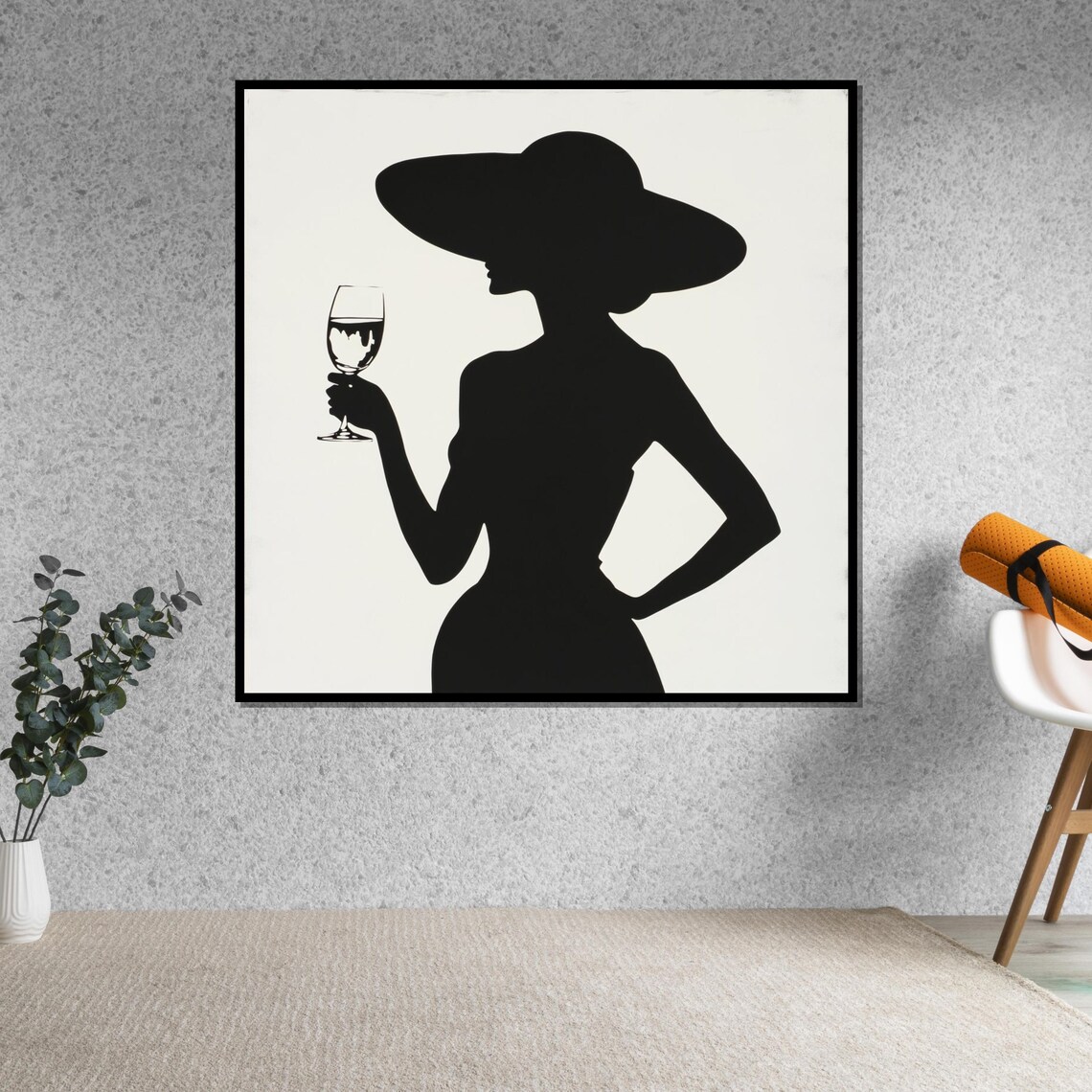 Elegant Lady Silhouette Wide Brim Hat Wine Glass Modern Wall Art - Image 5