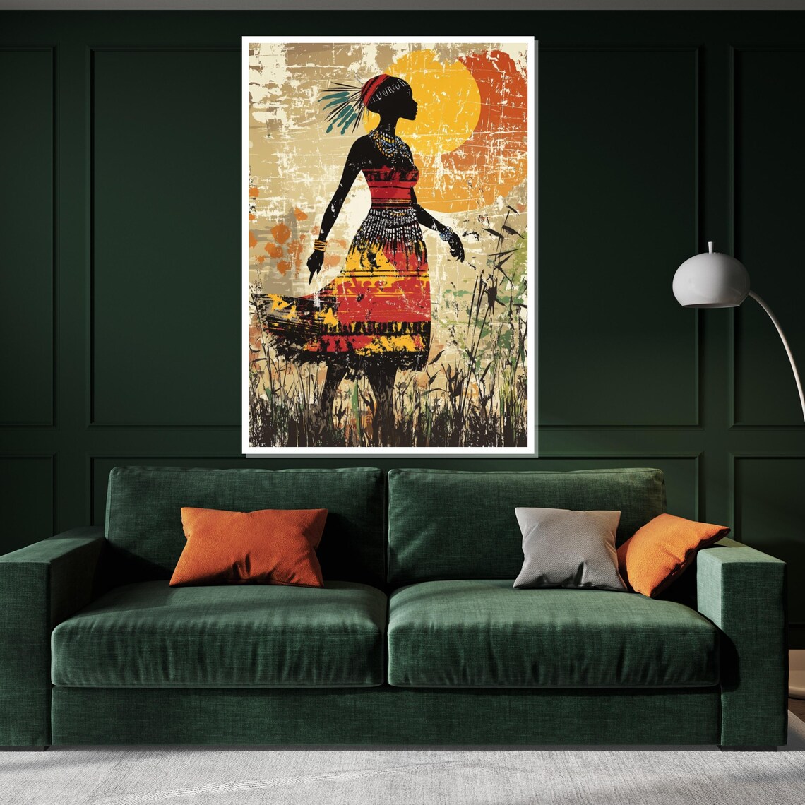 Tribal Woman Sunset Silhouette Colorful Dress Grunge Art Poster - Image 3