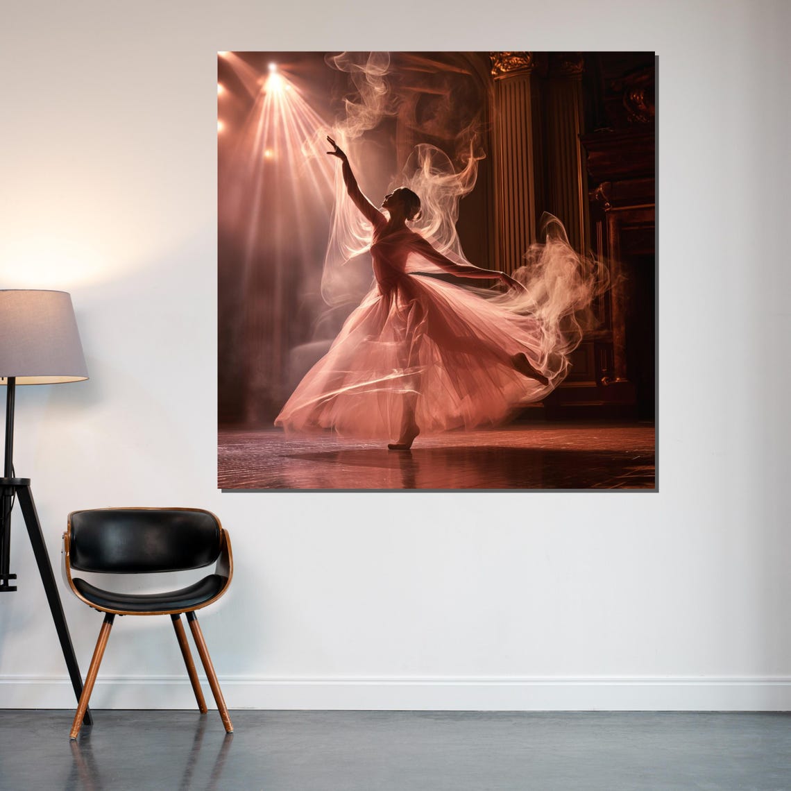 Ballerina on Stage in Dramatic Light and Smoke Performance Poster - Image 2