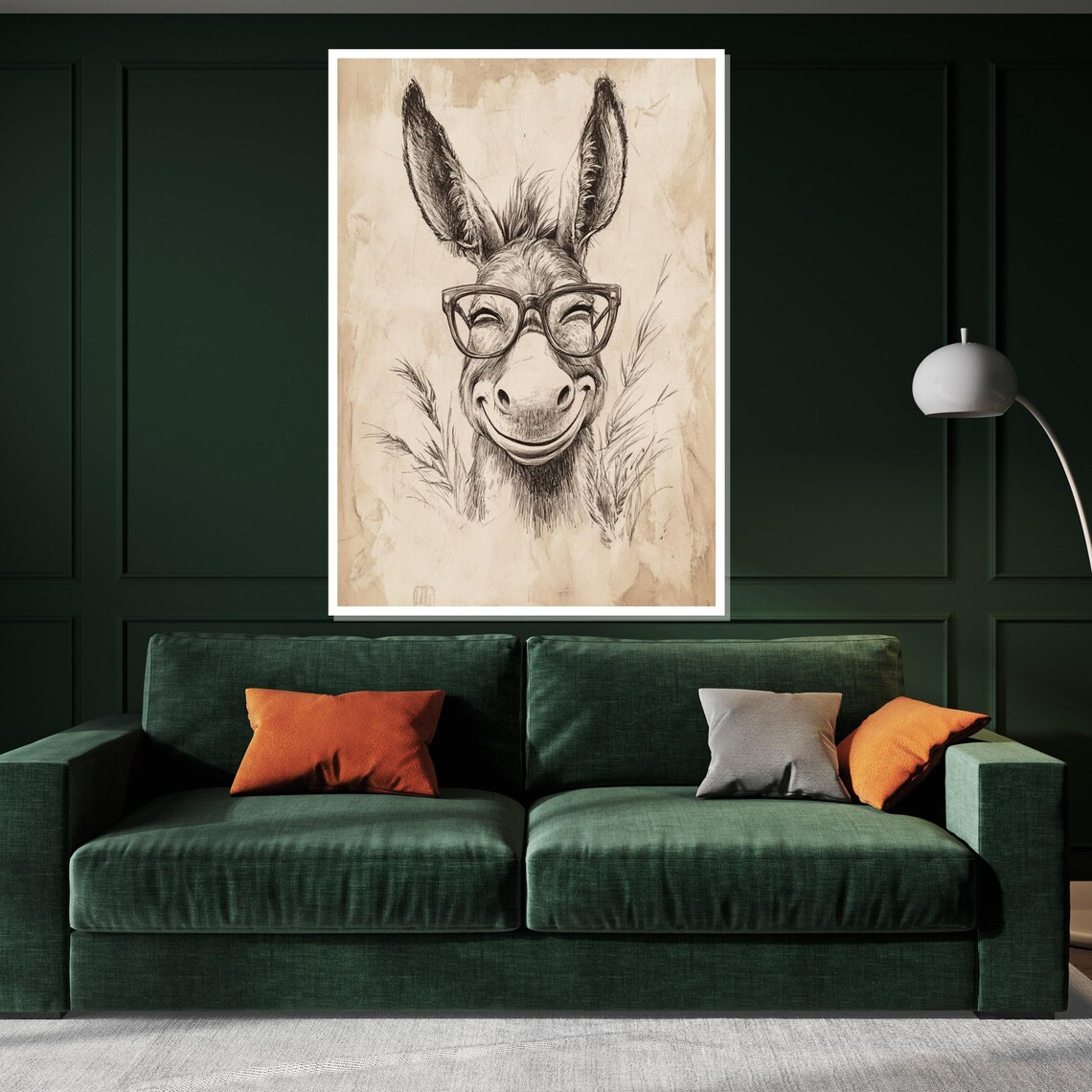 Smiling Donkey Wearing Glasses Funny Pencil Sketch Vintage Print - Image 3