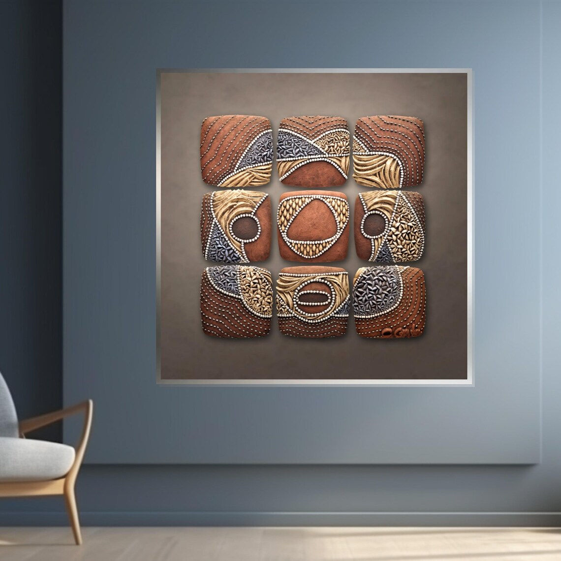 Abstract Tribal Art Geometric Wall Art Earth Tones Panel Ethnic Design 3d Wall Decor Design Ready To Hang Decor - Image 4