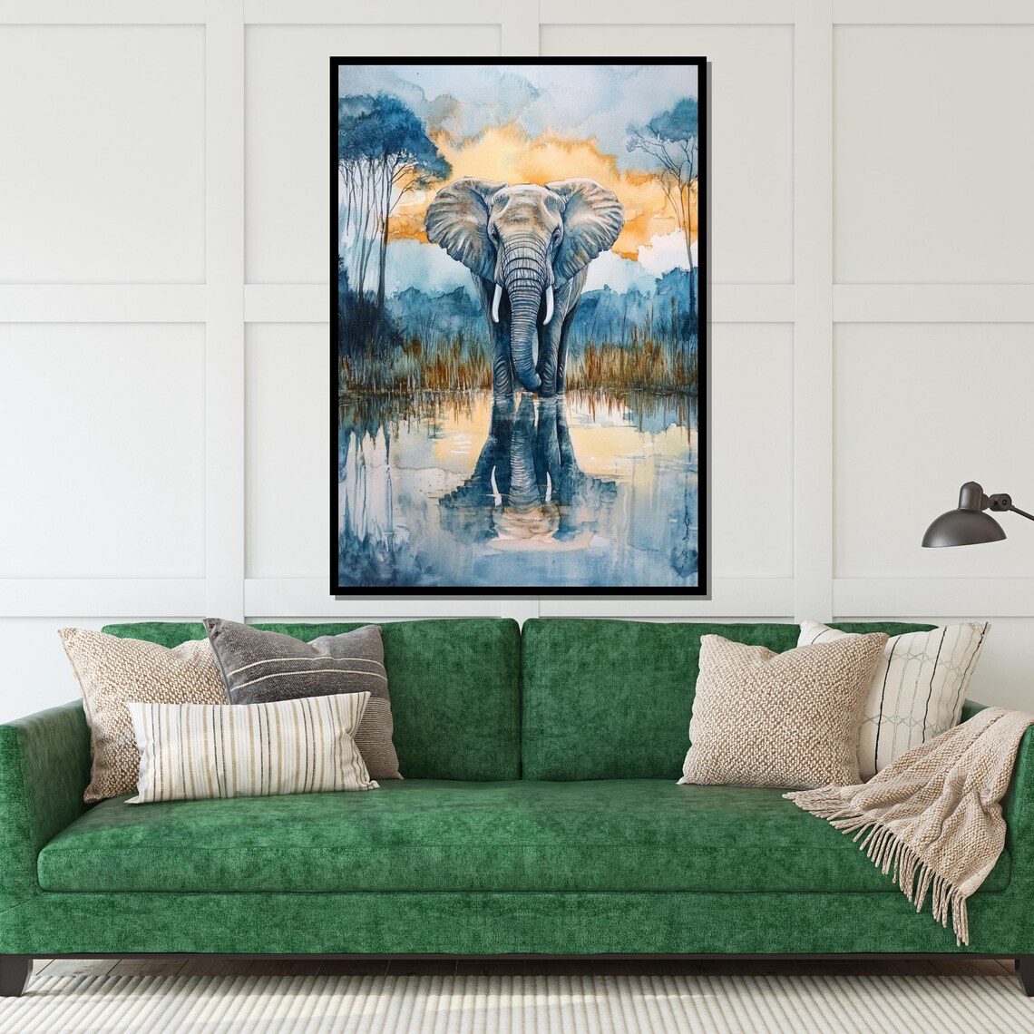 Elephant Watercolor Sunset Reflection Gentle Safari Art Poster - Image 5