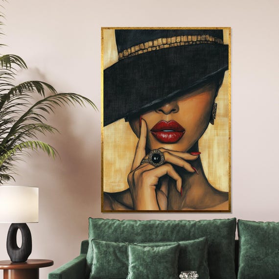 Enigmatic Elegance Canvas Woman With Red Lips Glamour Wall Art Fashion Poster Design Ready To Hang Decoration