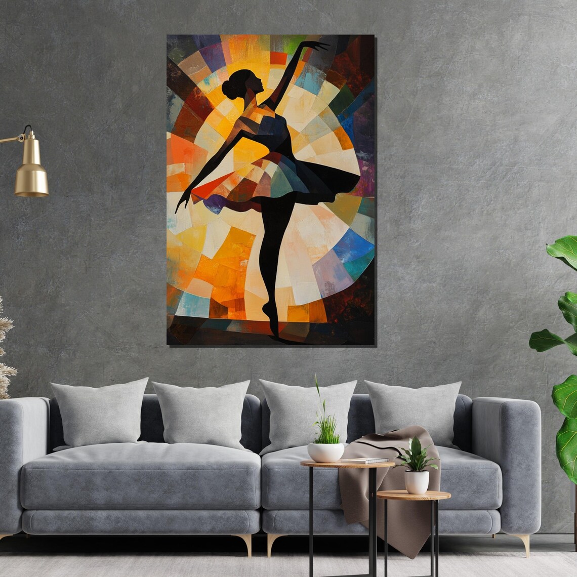 Ballerina Silhouette Mosaic Stained Glass Colorful Dance Poster - Image 2