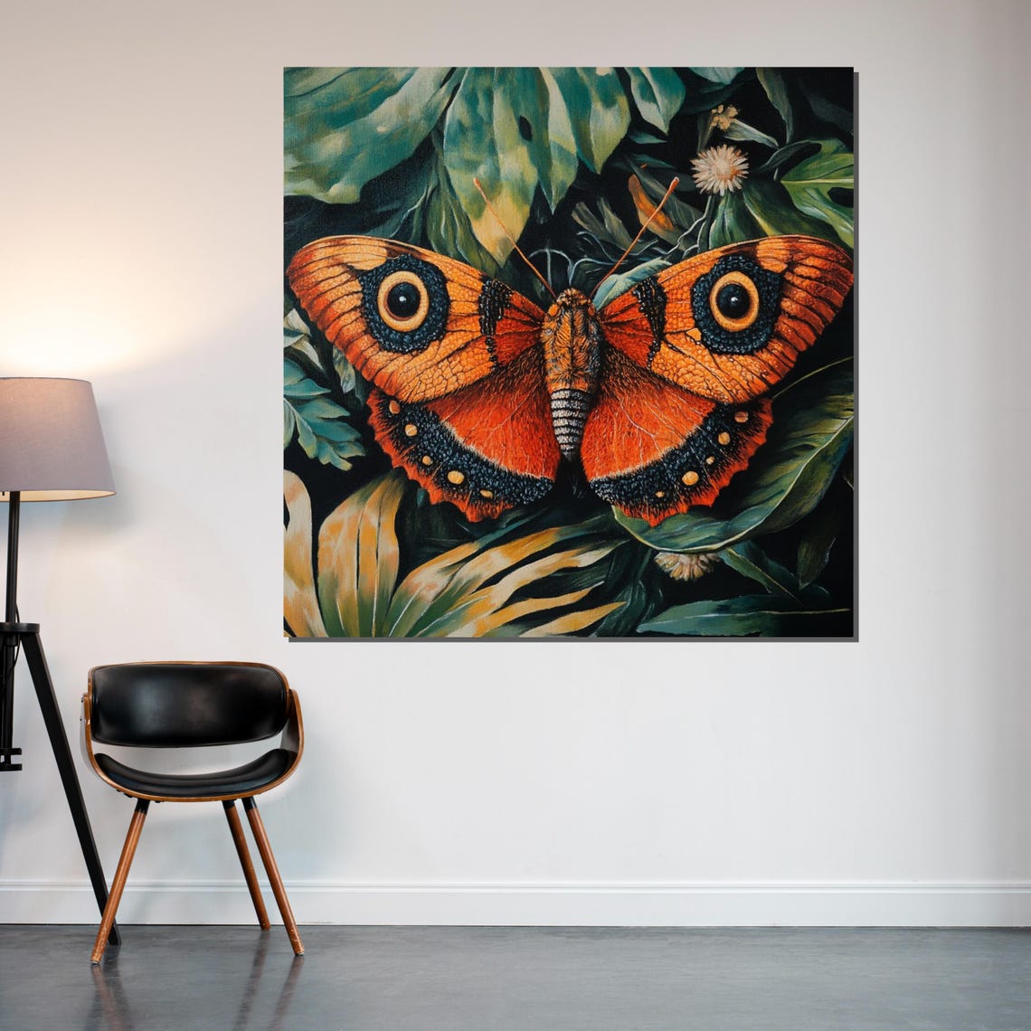Orange Emperor Moth With Eye Spots Among Green Leaves Art Poster - Image 2