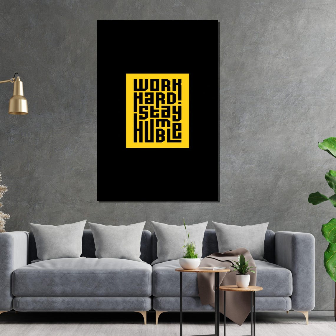 Work Hard Stay Humble Black And Yellow Bold Statement Poster