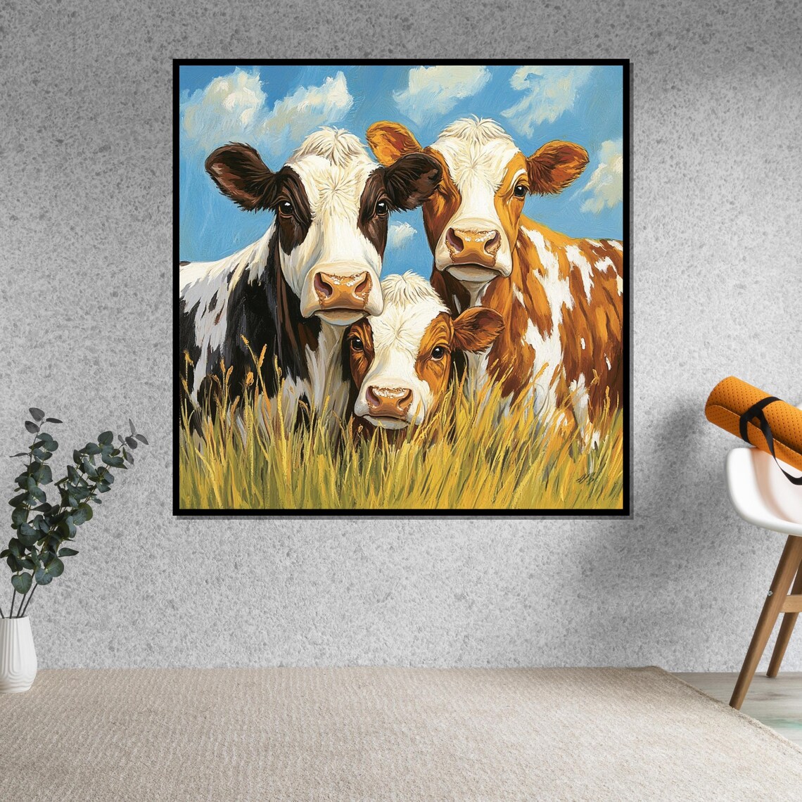 Three Cows In A Sunny Meadow Farm Animal Rustic Cattle Art Poster - Image 4