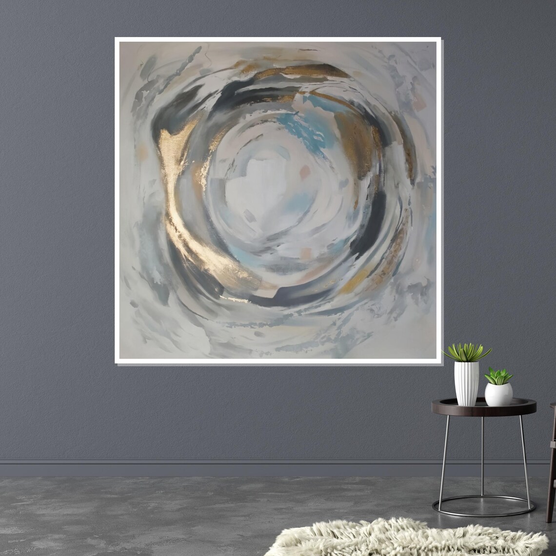Elegant Gold Swirl Circular Abstract Gray Neutral Modern Print - Image 3