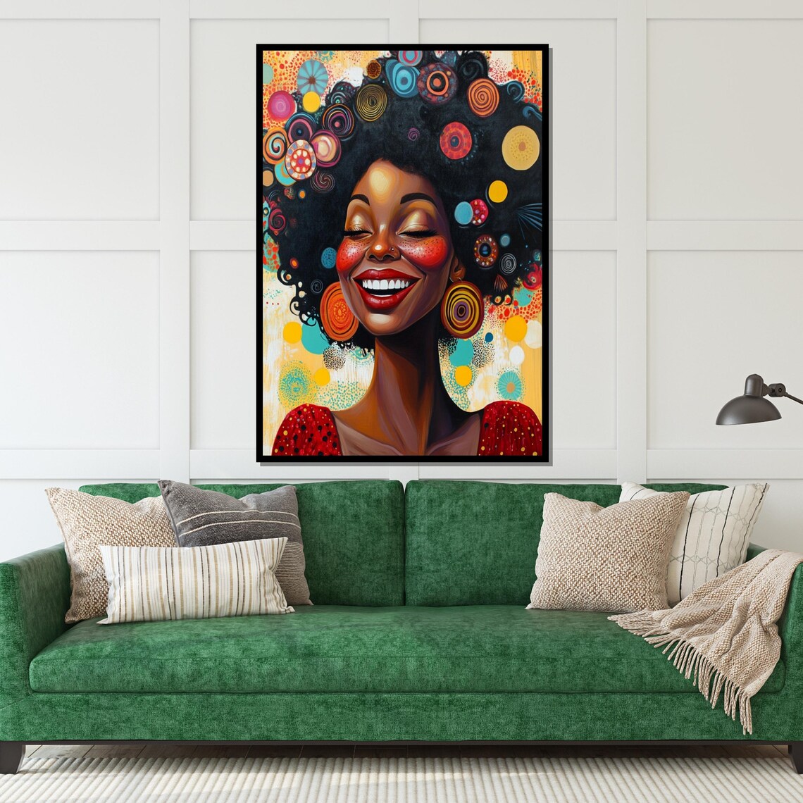 Joyful African Woman Smiling Colorful Afro Patterned Hair Art Poster - Image 5