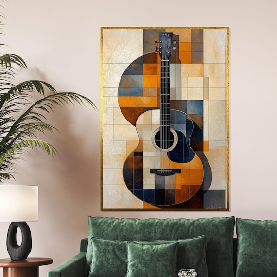 Geometric Guitar Modern Guitar Wall Art Abstract Music Wall Art Design Ready To Hang Decoration