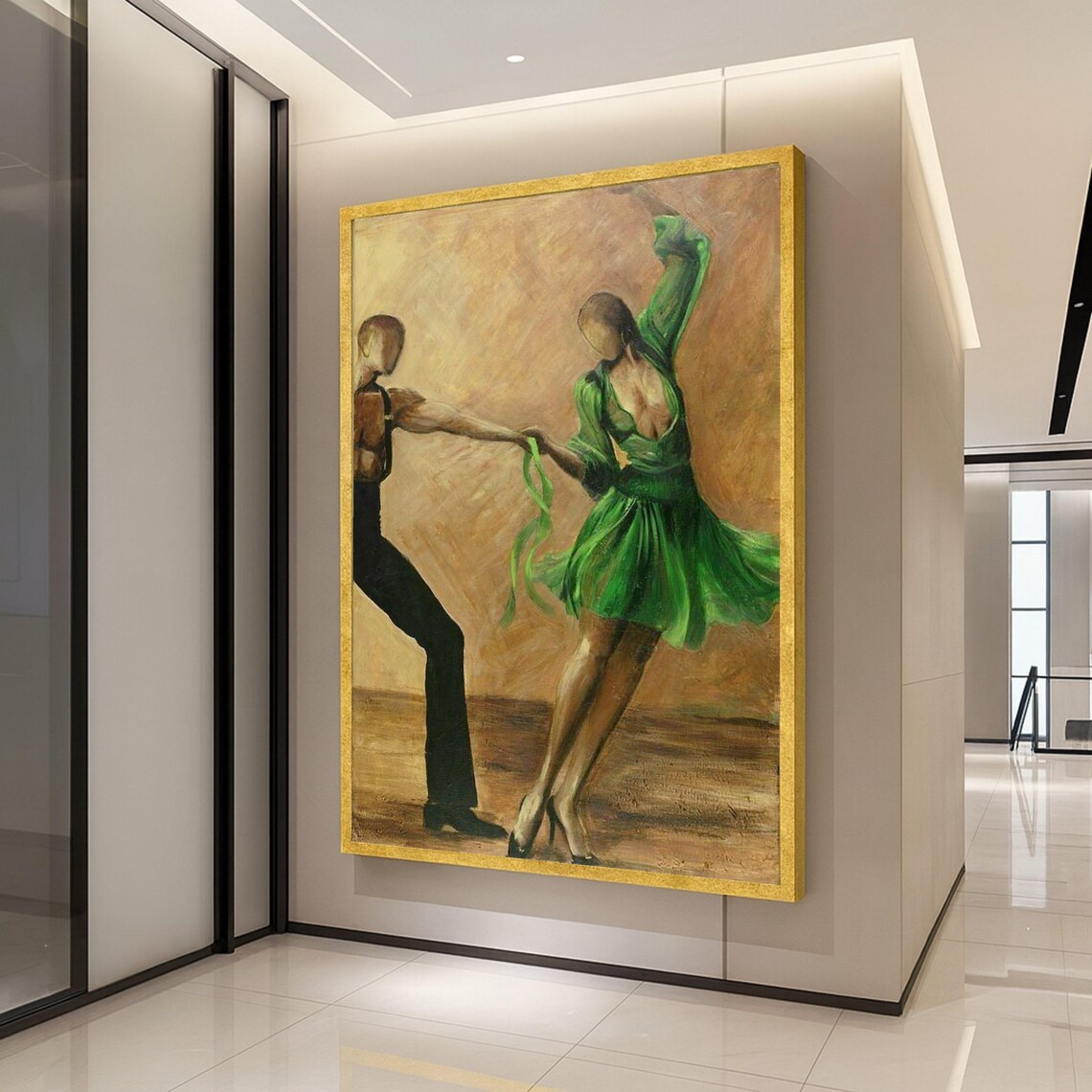 Elegant Dance Couple Wall Art Print, Romantic Abstract