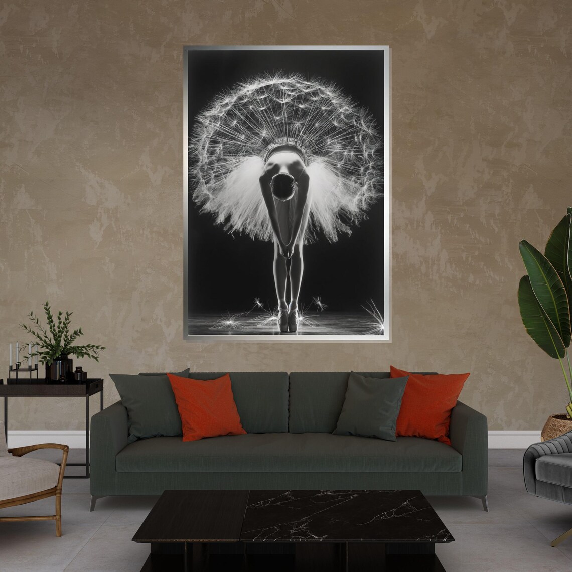Ballerina Bowing Dandelion Clock Tutu Surreal Mono Art Poster - Image 4