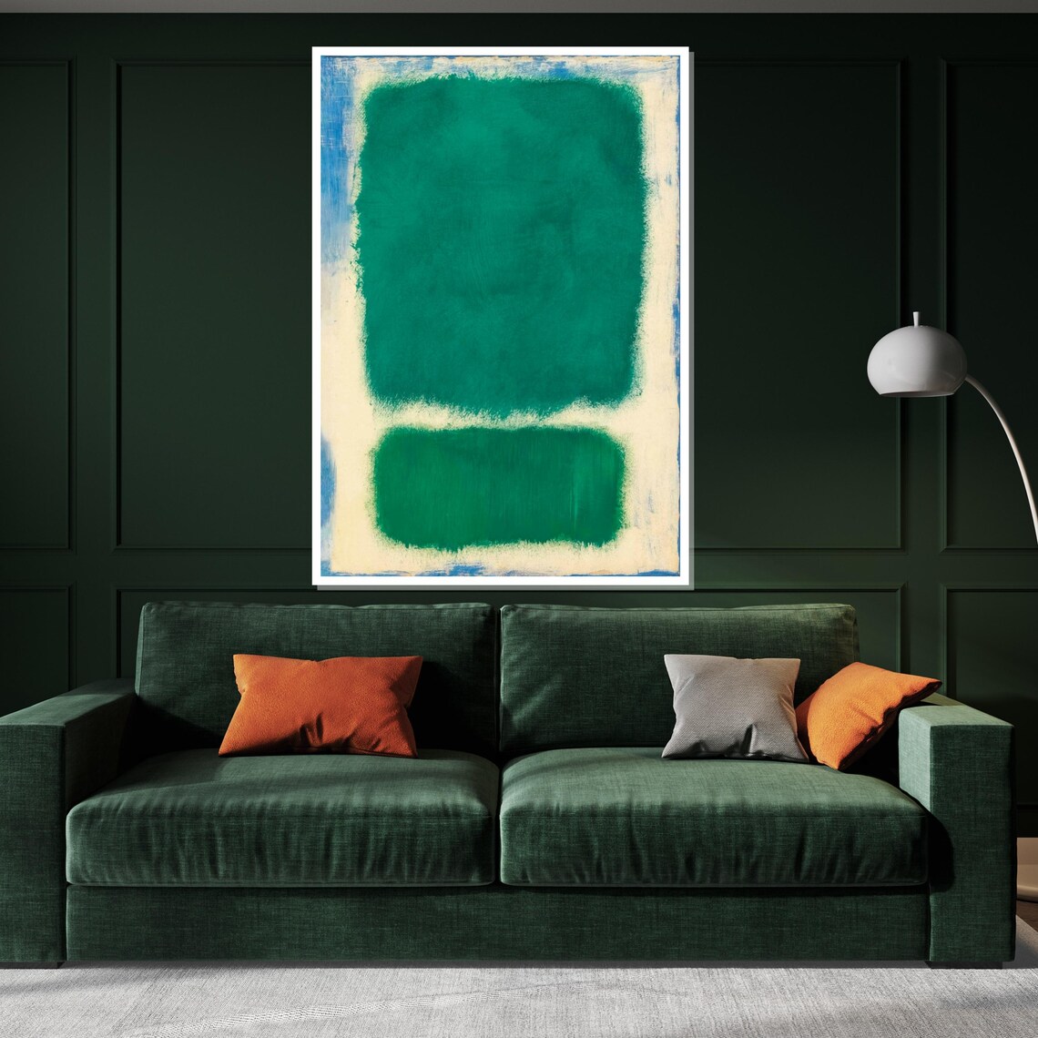 Emerald Green Color Field Abstract on Ivory Modern Art Poster - Image 3