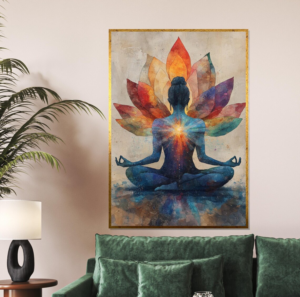 Meditative Yoga Art Print, Colorful Chakra Design