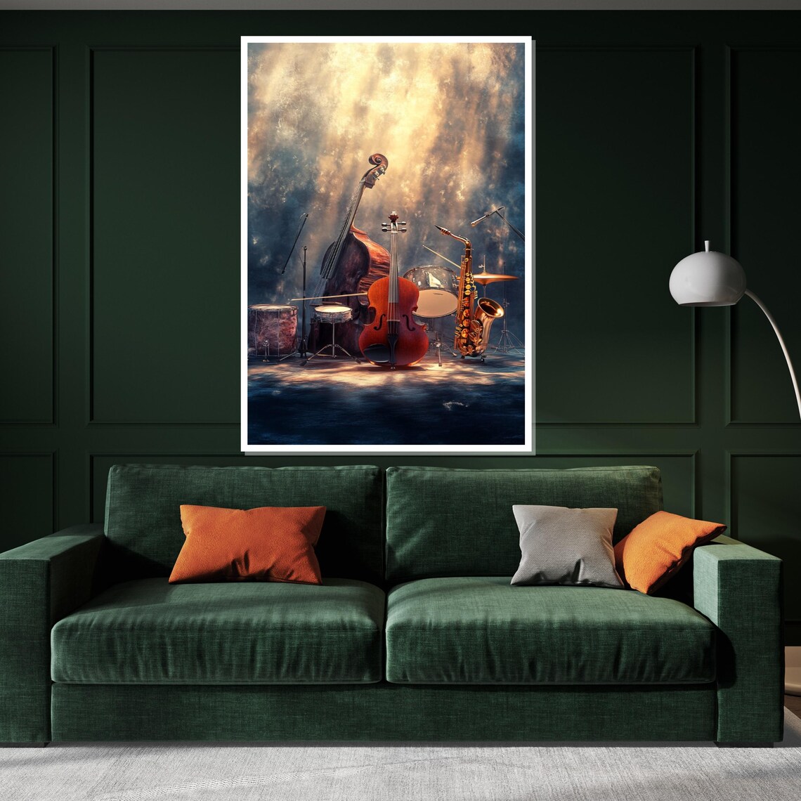 Jazz Band Instruments on a Smoky Spotlight Stage Vintage Music Poster - Image 3