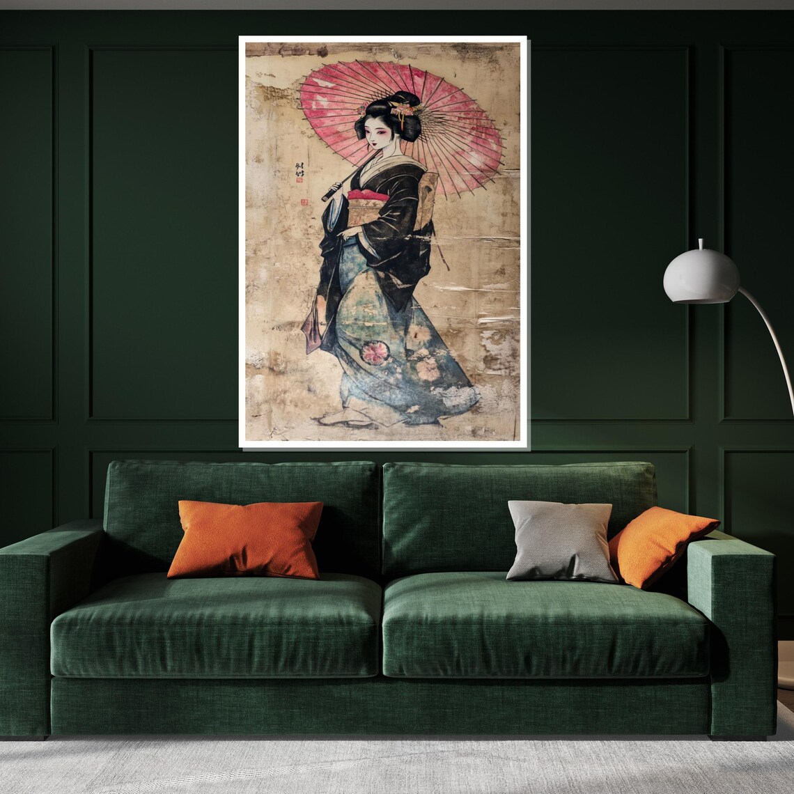 Geisha Pink Parasol Vintage Japanese Woodblock Style Art Poster - Image 3