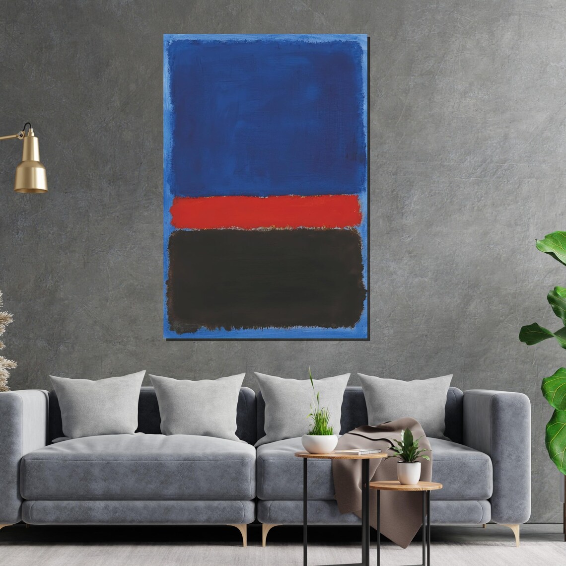 Bold Blue Red and Black Color Block Abstract Modern Art Poster - Image 2