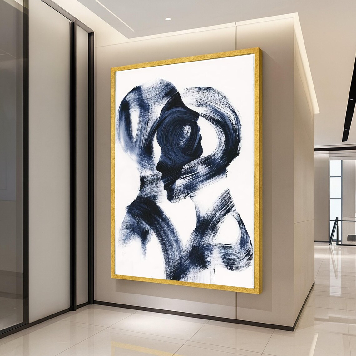 Abstract Black Brushstroke Couple Silhouette Minimalist Love Poster
