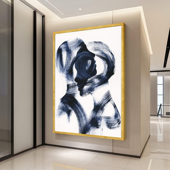 Abstract Couple Silhouette Canvas Modern Black Brushstroke Art Minimalist Wall Decor Contemporary Painting Home Ready To Hang
