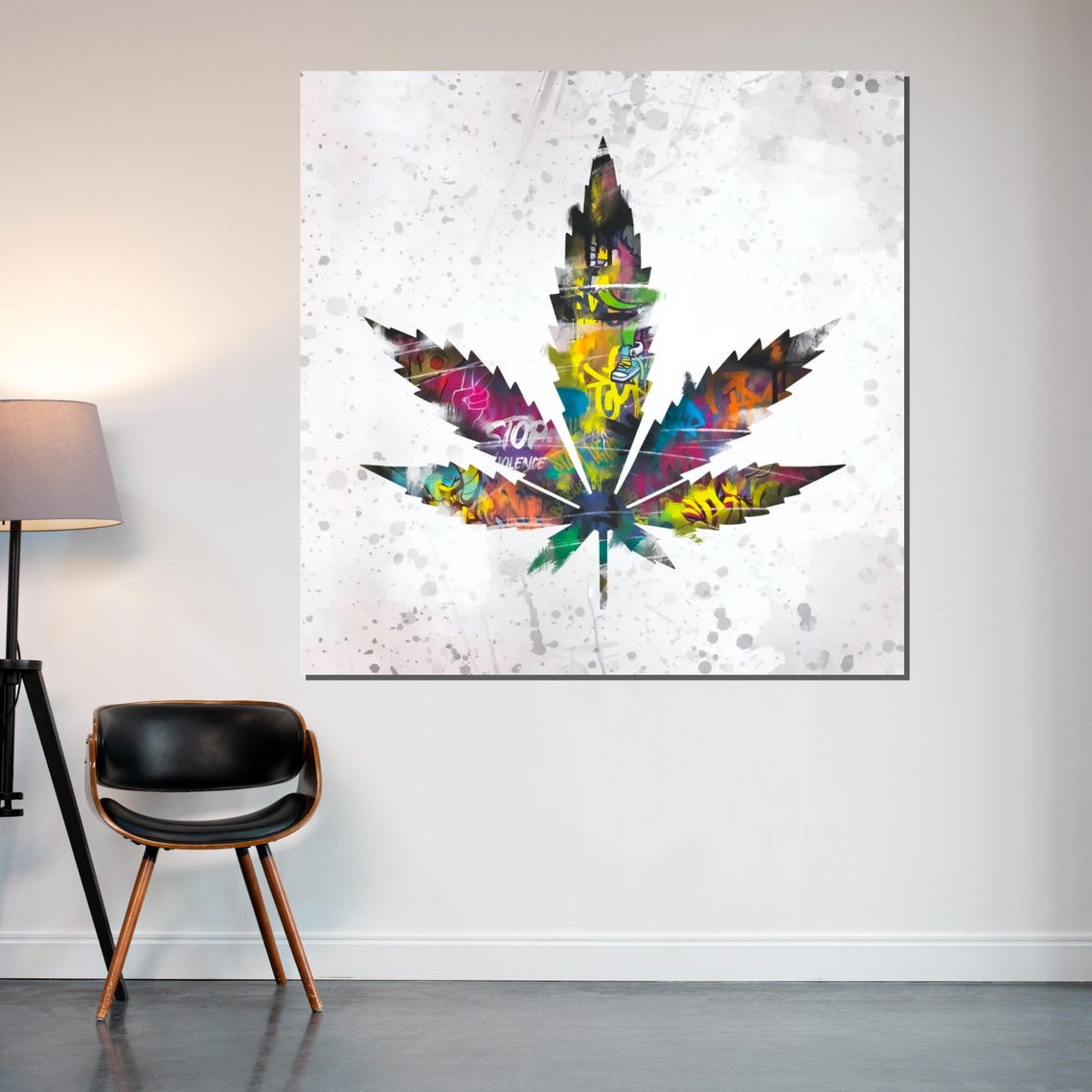 Cannabis Leaf Graffiti Multicolor White Splash Art Hemp Poster - Image 2