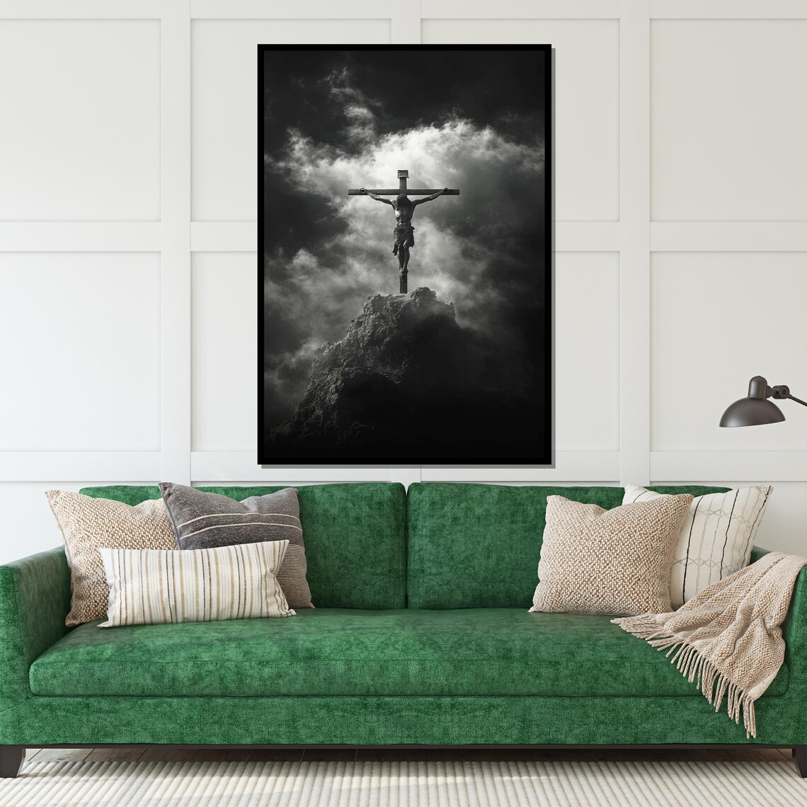 Crucifixion Of Jesus Black And White Dramatic Sky Christian Wall Art - Image 5