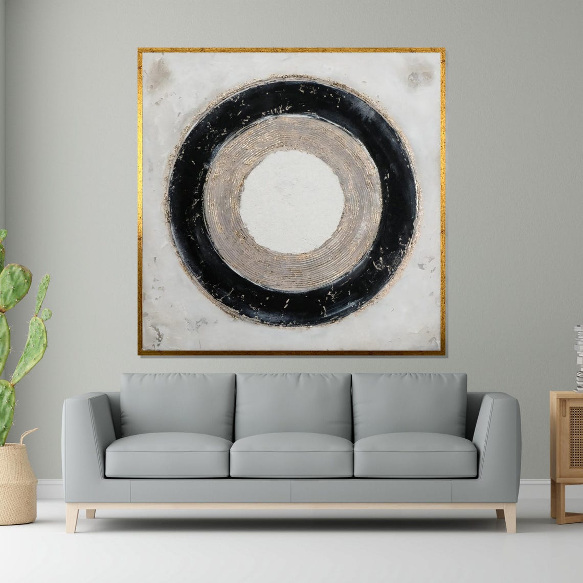 Black Gold Circle Abstract Ring Textured Modern Decorative Poster