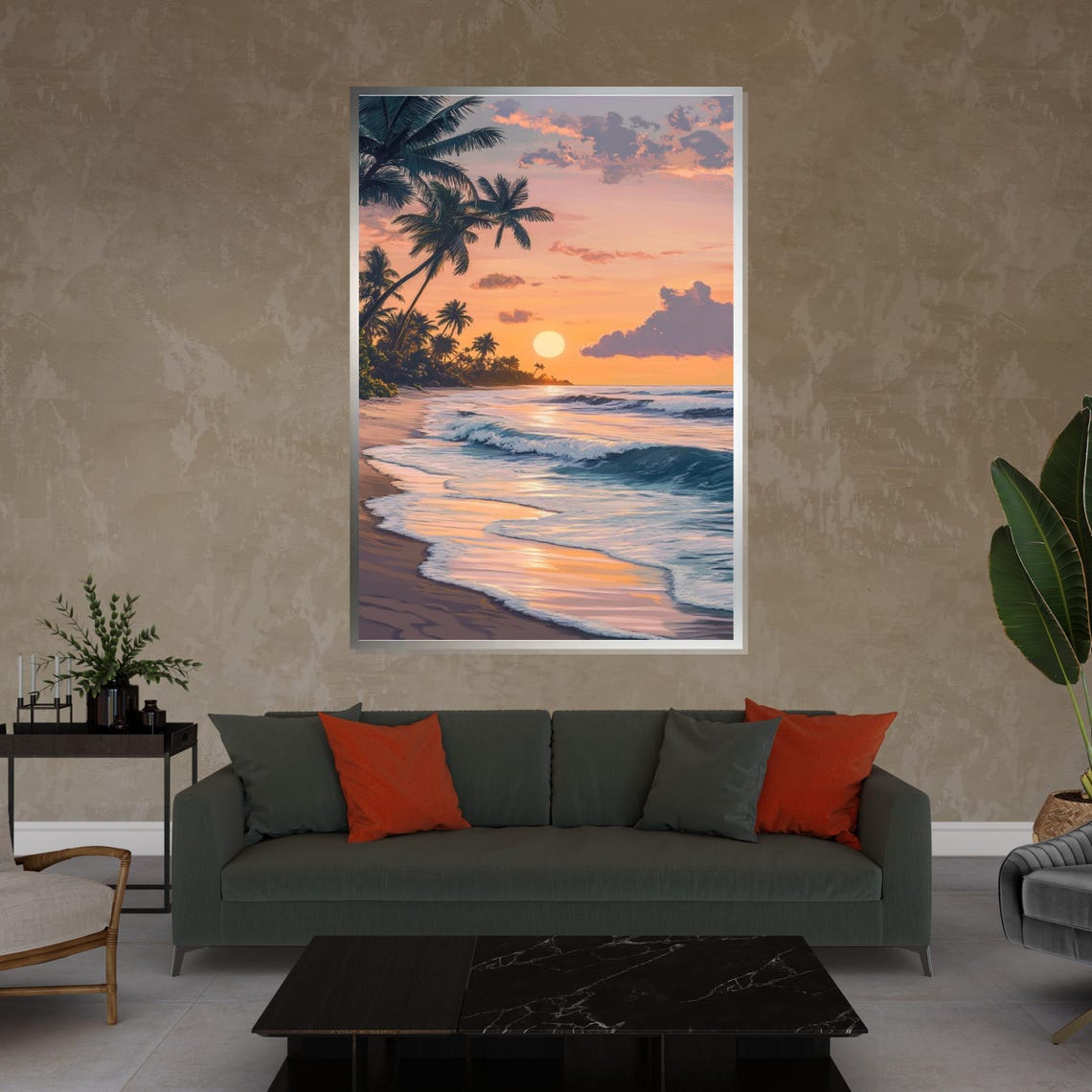 Tropical Sunset Beach Palm Tree Ocean Art Serene Beach Wall Print Nature Poster Wall Art Design Ready To Hang Decor - Image 4