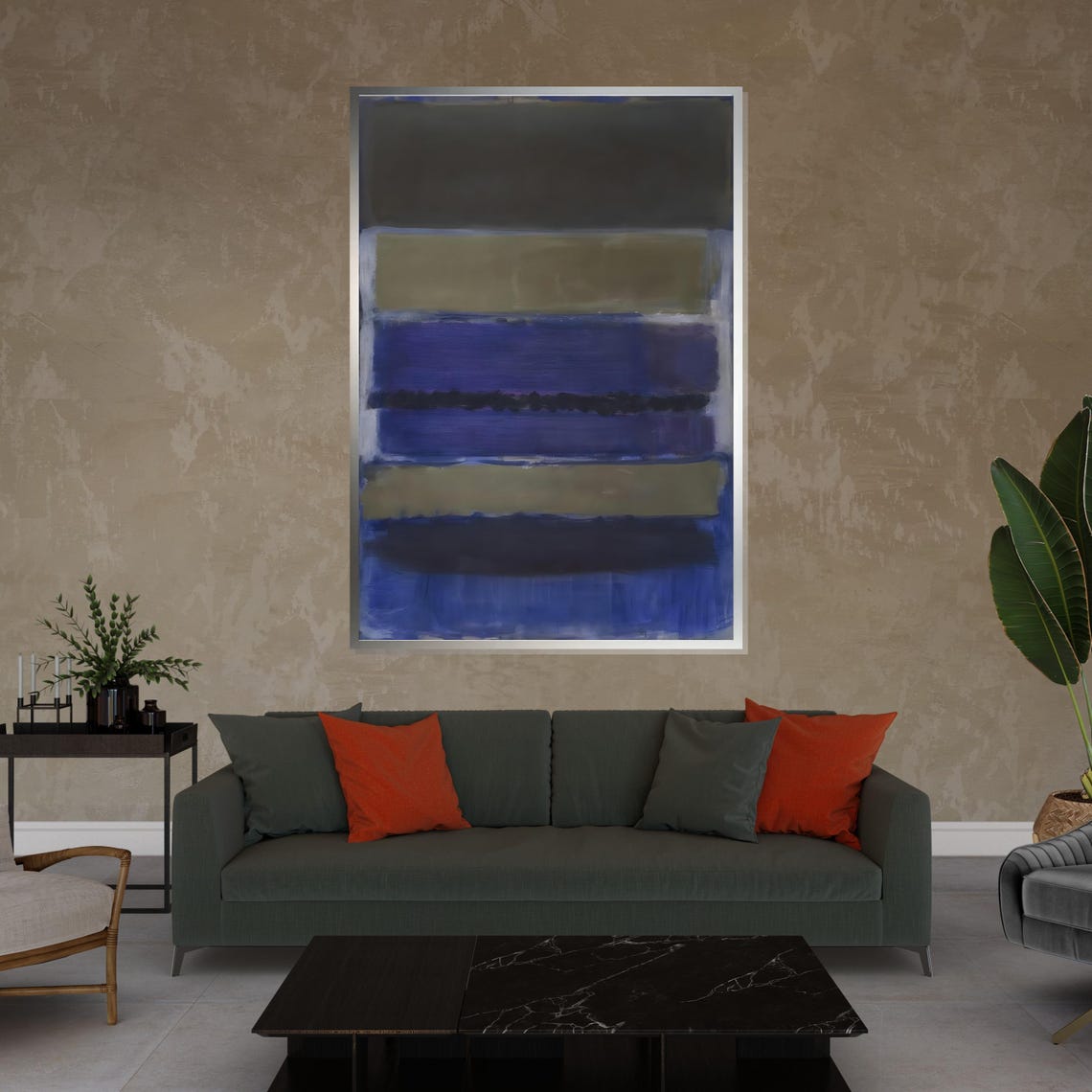 Moody Navy Blue and Olive Color Stack Abstract Modern Art Poster - Image 4