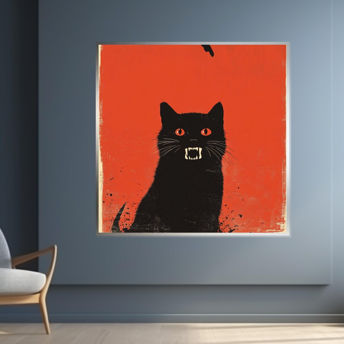 Black Cat Hissing Red Eyes Vintage Halloween Feline Art Poster - Image 4