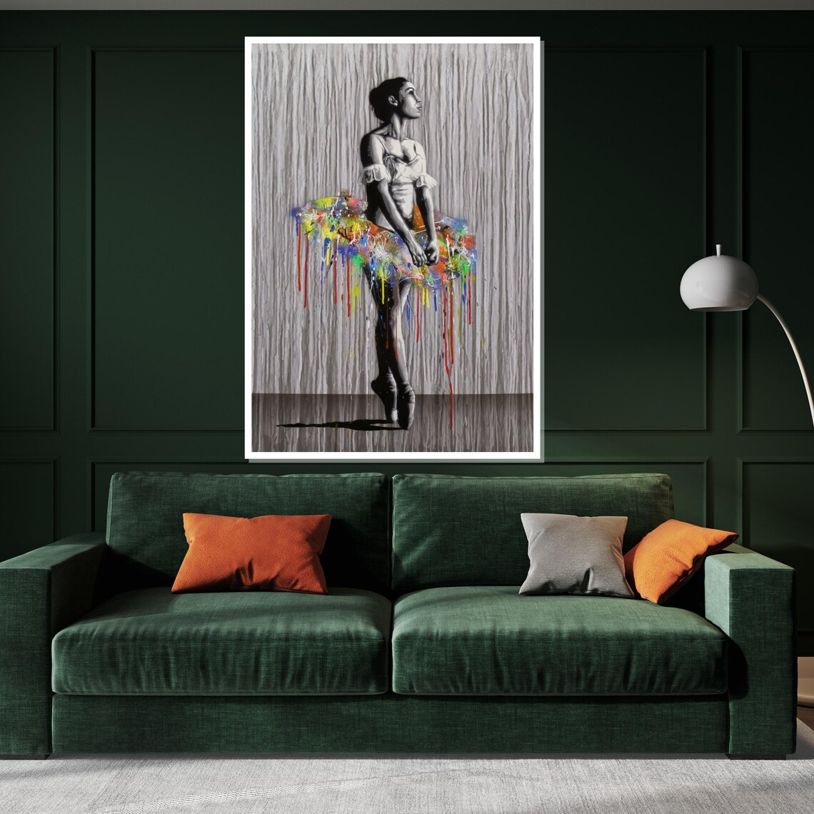 Ballerina With Rainbow Paint Drip Tutu Monochrome Ballet Art Poster - Image 3
