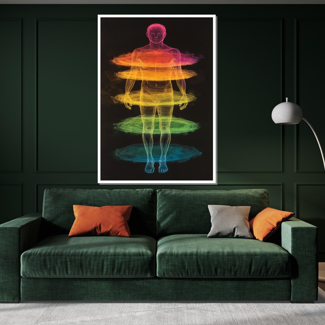 Human Energy Body with Rainbow Chakra Bands Spiritual Art Poster - Image 3