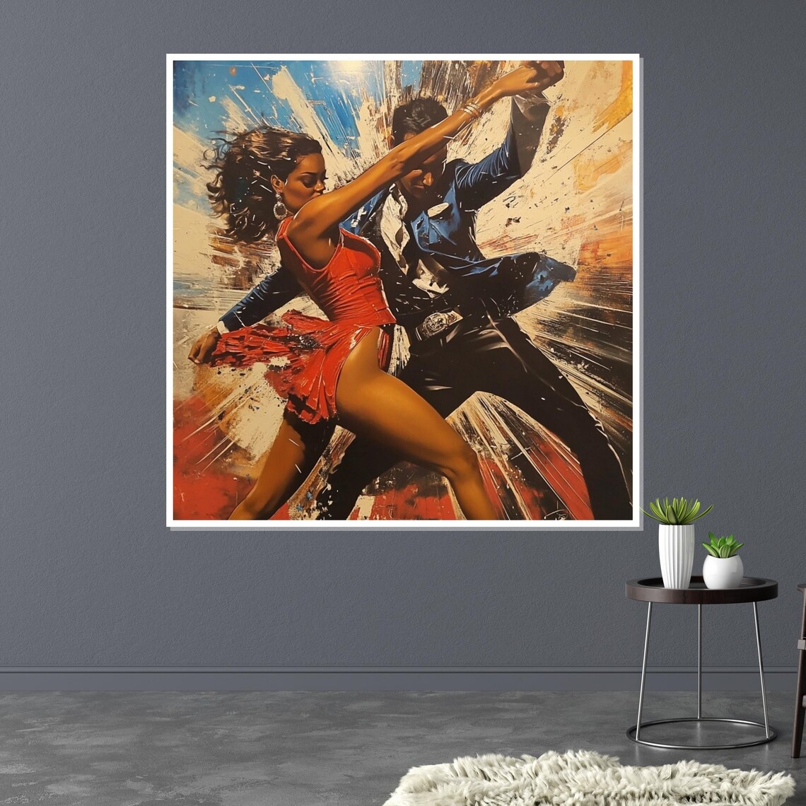 Vibrant Latin Dance Couple in Red Dress Explosive Color Art Poster - Image 3