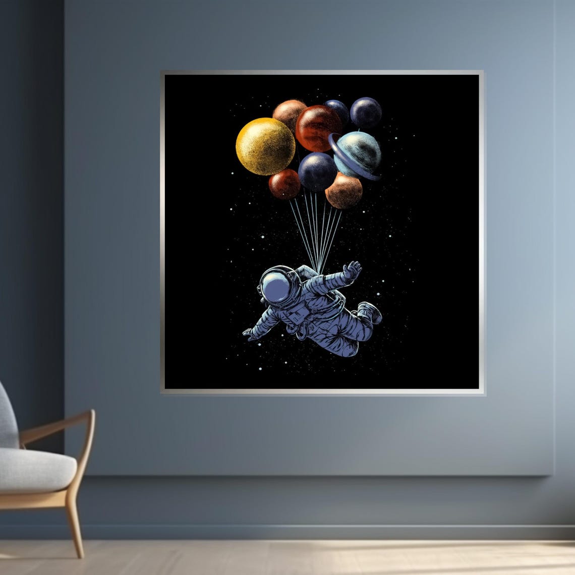 Astronaut Floating Planet Balloons Outer Space Surreal Art Poster - Image 4