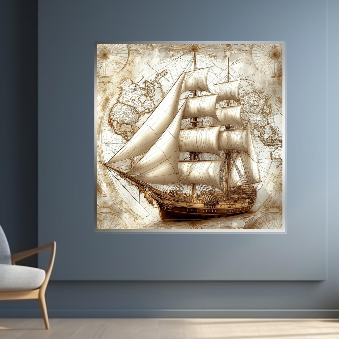 Vintage Sailing Ship Old World Map Sepia Nautical Historic Art Poster - Image 4