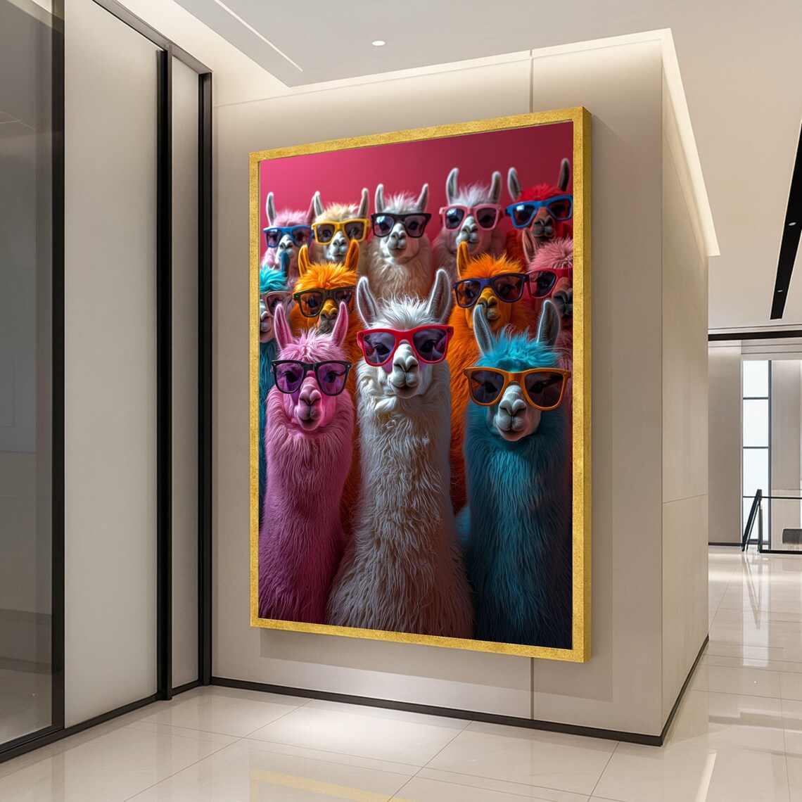 Colorful Llama Group Art Print, Trendy Animal Portraits