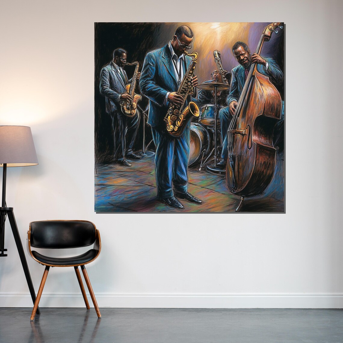 Jazz Band Performing Live Saxophone Double Bass Painting Poster - Image 2