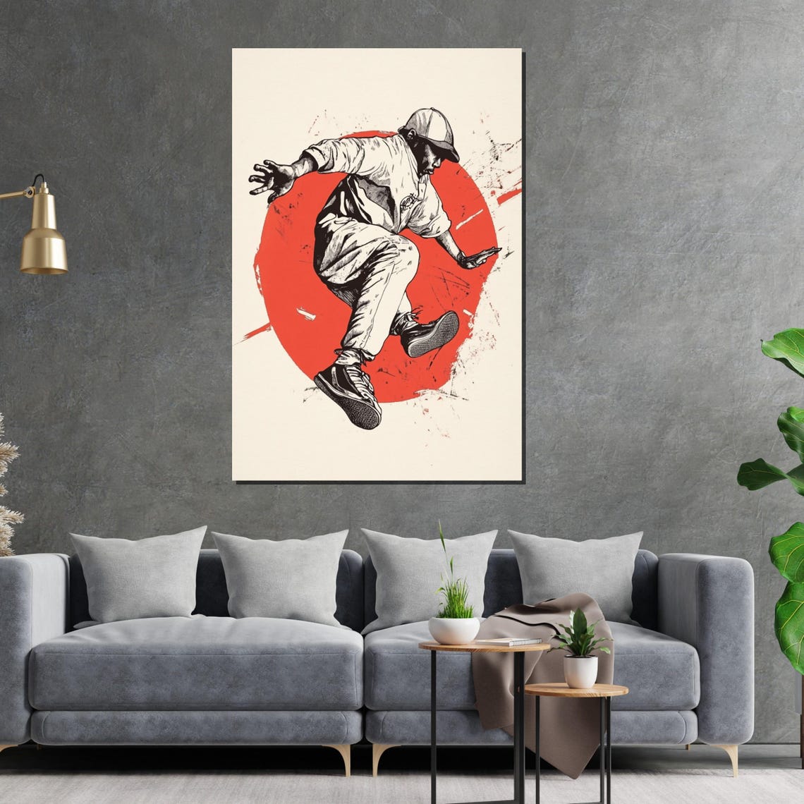 Street Breakdancer Midair Vivid Red Sun Circle Pop Art Poster - Image 2
