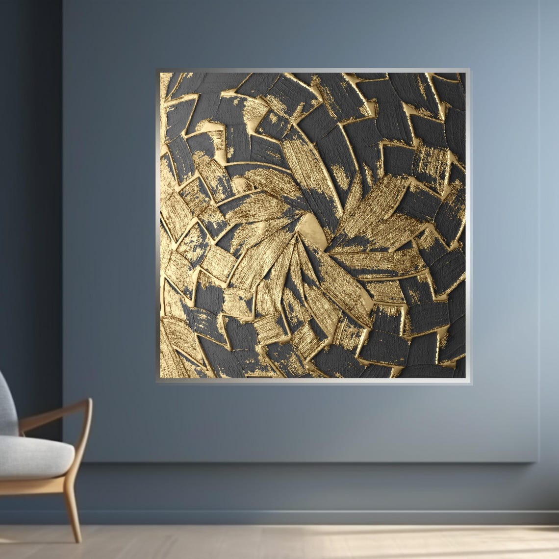 Gold On Black Cracked Rays Abstract Burst Dramatic Modern Print - Image 4
