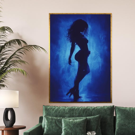 Silhouette Elegance Mysterious Woman Art Blue Aura Wall Print Wall Art Design Ready To Hang Decoration
