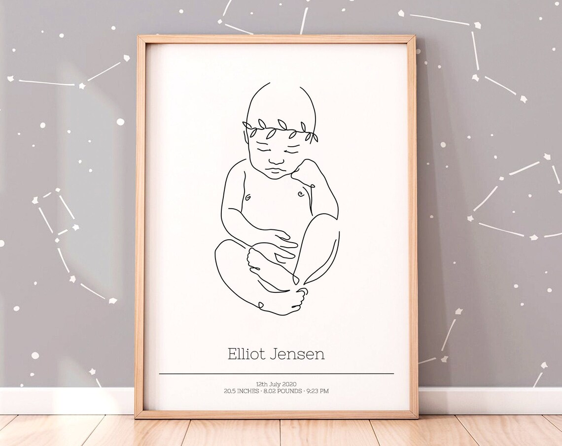 Custom Baby Birth Scale Portrait Personalized Newborn Gift Poster