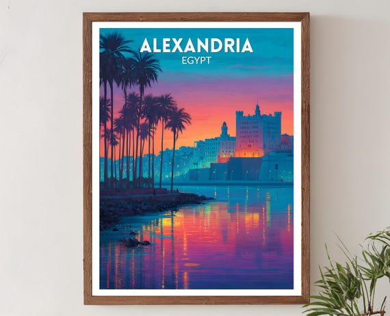 Alexandria Egypt Vibrant Travel Poster, Coastal Cityscape