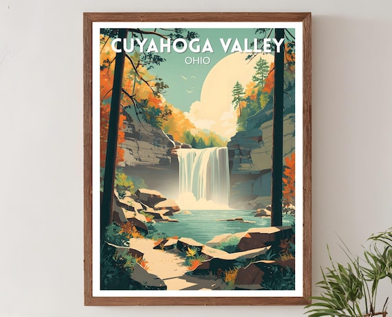 Cuyahoga Valley Ohio Waterfall Retro National Park Travel Art Poster