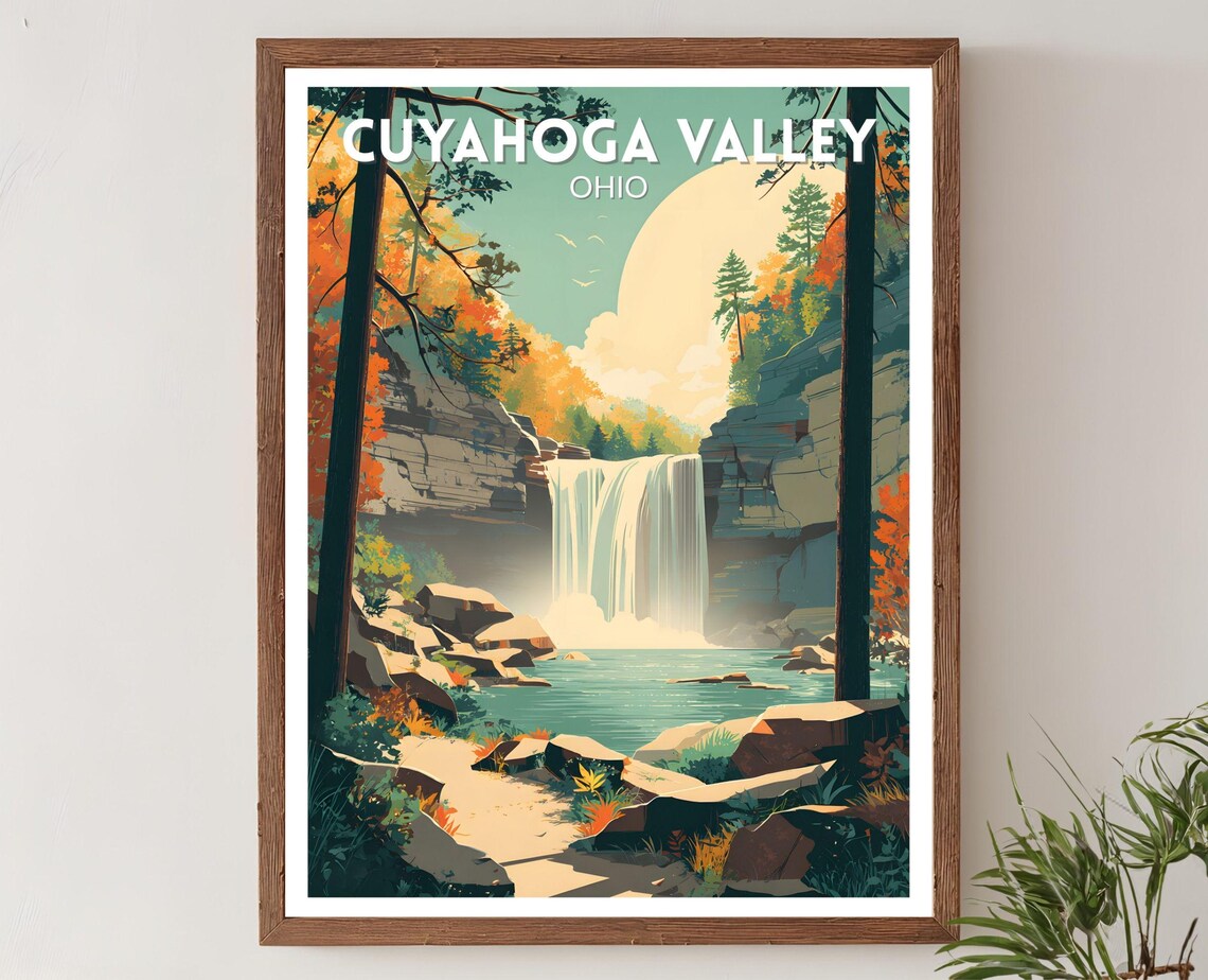 Cuyahoga Valley Ohio Waterfall Retro National Park Travel Art Poster