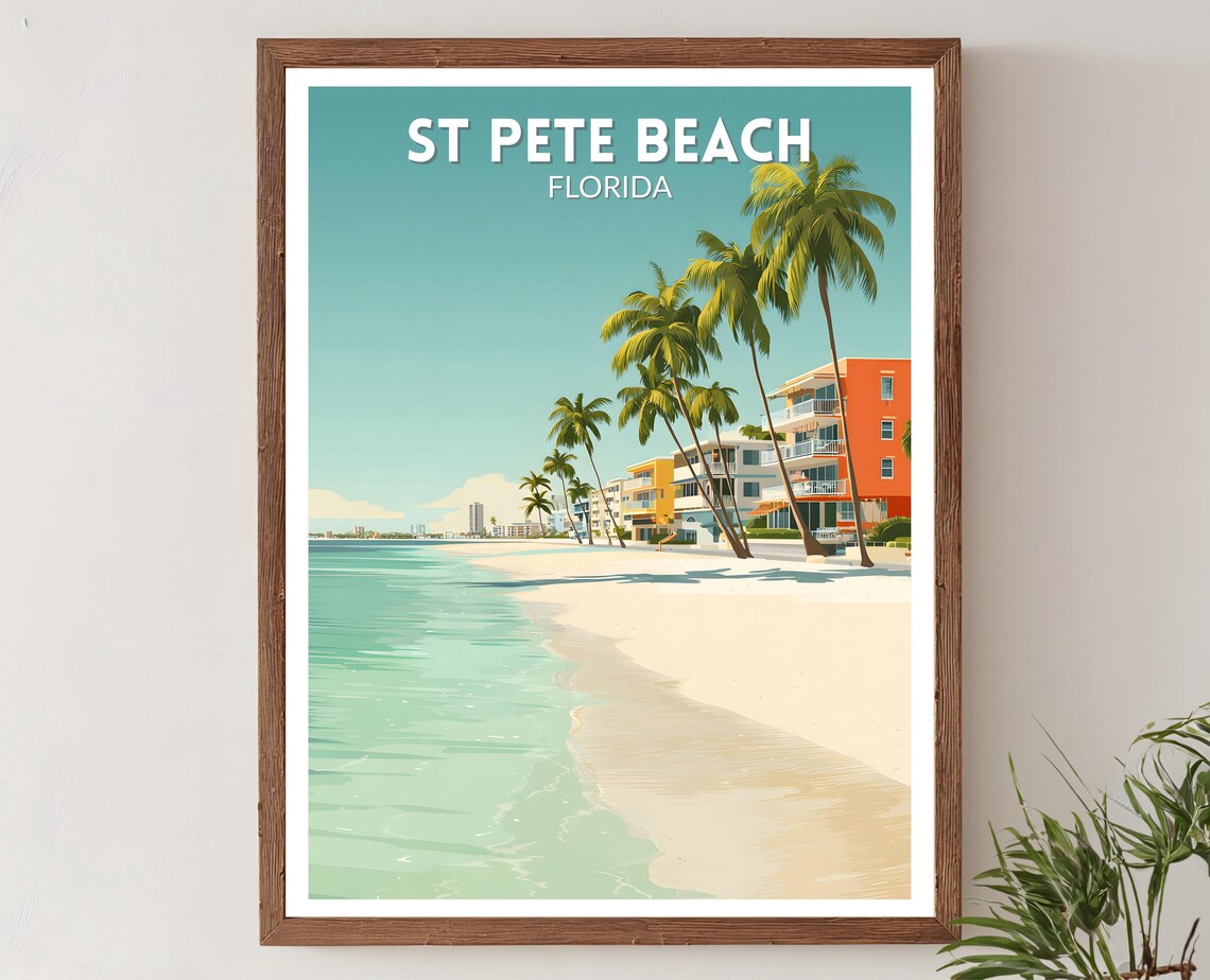St Pete Beach Florida Retro Travel Poster, Mid-Century