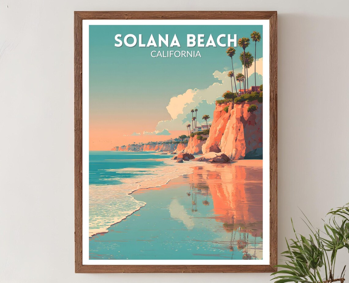 Solana Beach Retro Travel Poster, Mid Century Modern