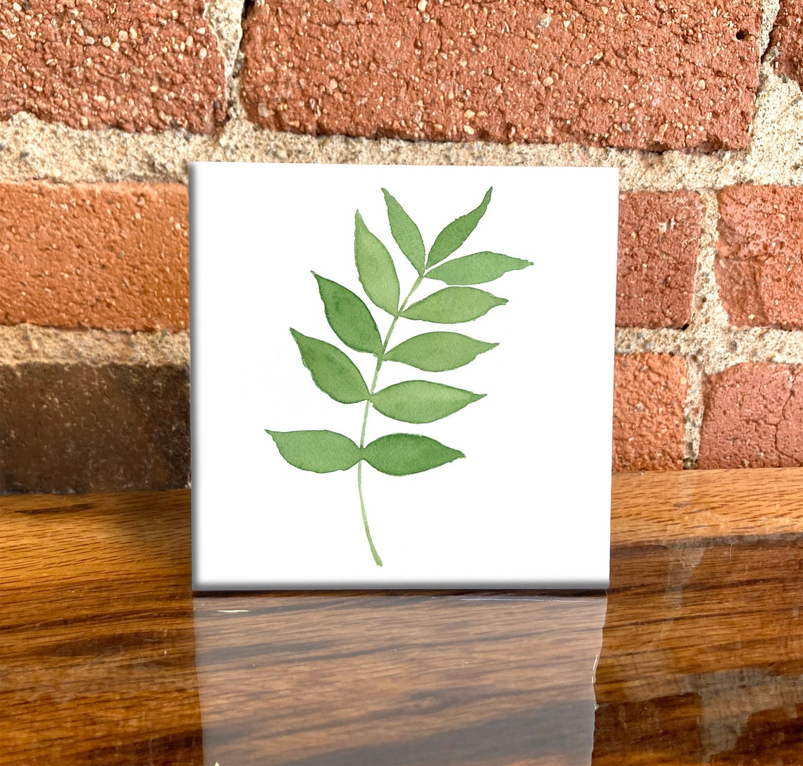 Green Ash Leaf Watercolor Botanical Study Ceramic Tile Poster