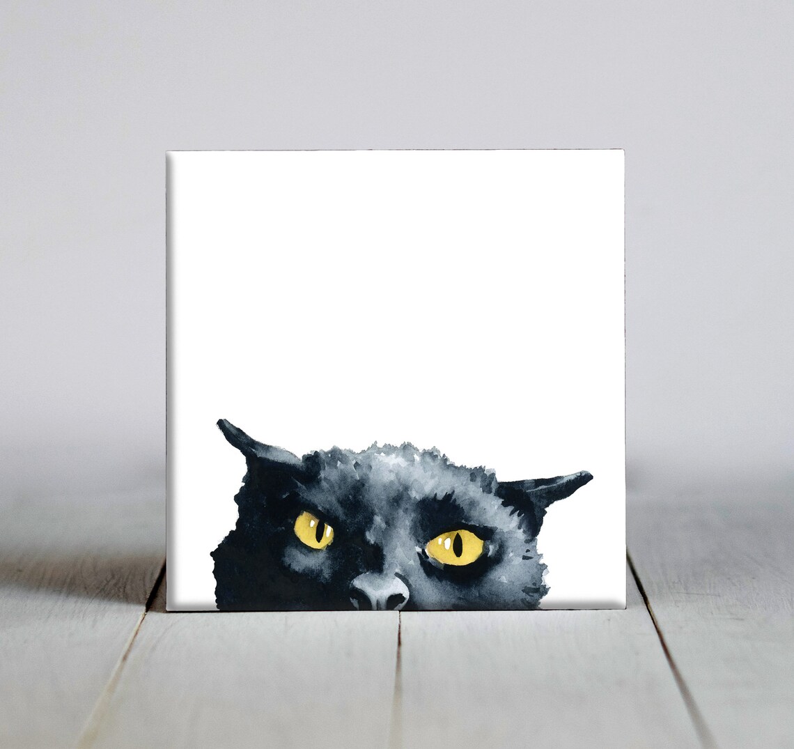 Angry Black Cat Decorative Tile Art Print, Pet Lover