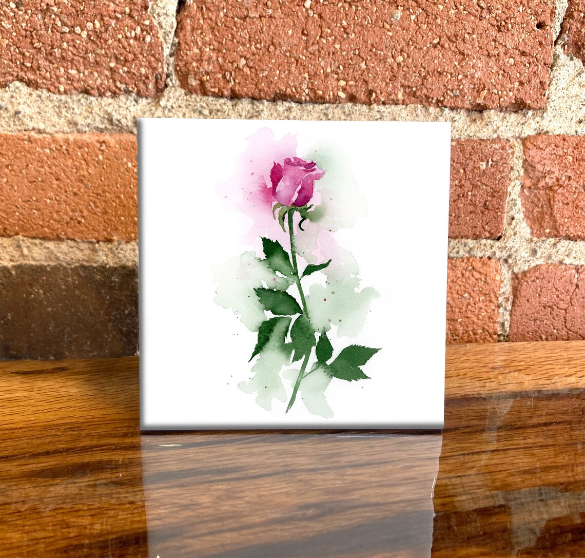 Pink Rose Decorative Tile, Botanical Art Print